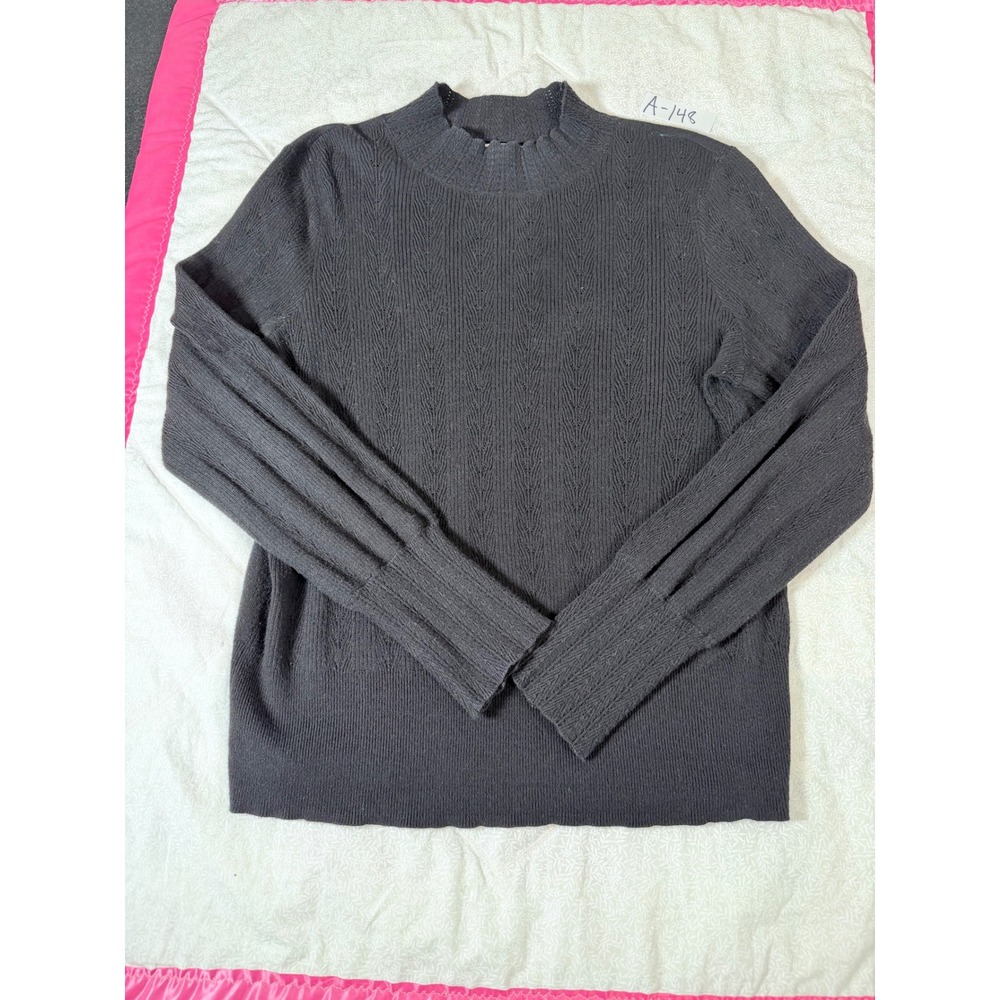 Lauren Conrad Womens Gray Mock Neck Chevron Pointelle Knit Sweater Size M
